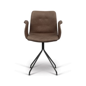 Bent Hansen Primum spisebordsstol m/armlæn, mørkebrun læder med stel i sort stål