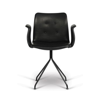 Bent Hansen Primum spisebordsstol m/armlæn, sort læder med stel i sort stål