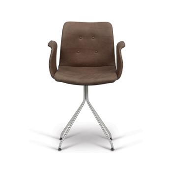 Bent Hansen Primum spisebordsstol m/armlæn, mørkebrun læder med stel i børstet stål
