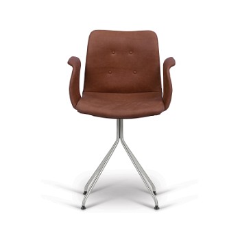 Bent Hansen Primum spisebordsstol m/armlæn, rødbrun læder med stel i børstet stål