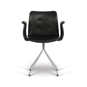 Bent Hansen Primum spisebordsstol m/armlæn, sort læder med stel i børstet stål