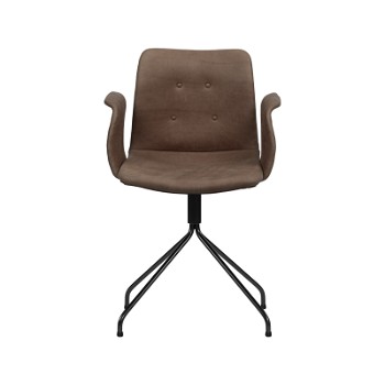 Bent Hansen Primum spisebordsstol m/armlæn, mørkebrun læder med drejestel i sort stål