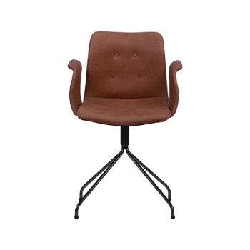 Bent Hansen Primum spisebordsstol m/armlæn, rødbrun læder med drejestel i sort stål