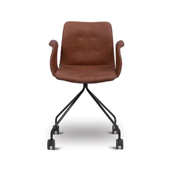 Bent Hansen Primum Chair m/armlæn, rødbrun læder med sort stel