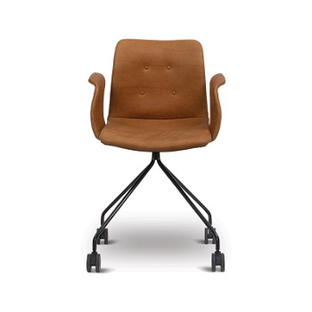 Bent Hansen Primum Chair m/armlæn, brun læder med sort stel