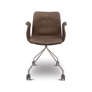 Bent Hansen Primum Chair m/armlæn, mørkebrun læder med stål stel