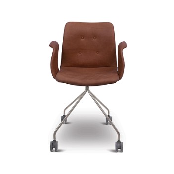 Bent Hansen Primum Chair m/armlæn, rødbrun læder med stål stel