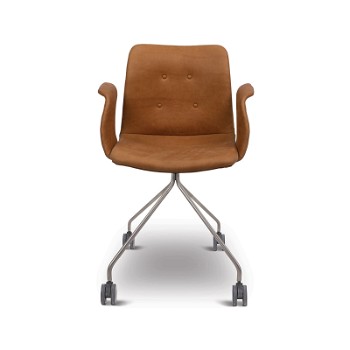 Bent Hansen Primum Chair m/armlæn, brun læder med stål stel