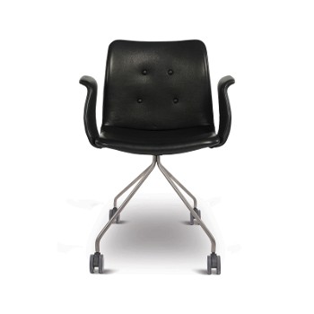 Bent Hansen Primum Chair m/armlæn, sort læder med stål stel