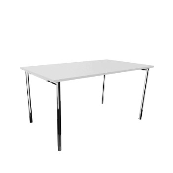 Randers+Radius Flex fast kantinebord, 140x80 cm, hvid laminat med krom stel