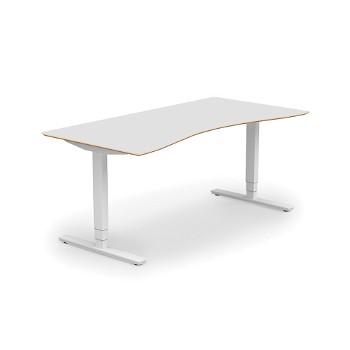 Copenhagen hæve sænkebord med mavebue, hvidt stel, hvid bordplade i størrelsen 90x180 cm