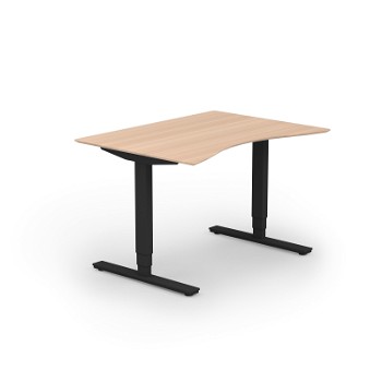 Copenhagen hæve sænkebord med mavebue, sortgrå stel, birk bordplade i størrelsen 90x120 cm