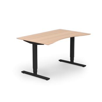 Copenhagen hæve sænkebord med mavebue, sortgrå stel, birk bordplade i størrelsen 90x140 cm