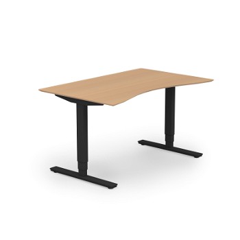 Copenhagen hæve sænkebord med mavebue, sortgrå stel, bøg bordplade i størrelsen 90x140 cm