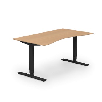 Copenhagen hæve sænkebord med mavebue, sortgrå stel, bøg bordplade i størrelsen 90x160 cm