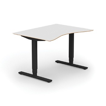 Copenhagen hæve sænkebord med mavebue, sortgrå stel, hvid bordplade i størrelsen 90x120 cm