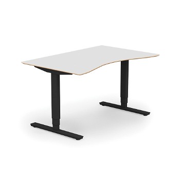 Copenhagen hæve sænkebord med mavebue, sortgrå stel, hvid bordplade i størrelsen 90x140 cm