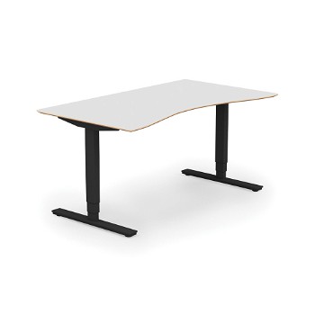Copenhagen hæve sænkebord med mavebue, sortgrå stel, hvid bordplade i størrelsen 90x160 cm