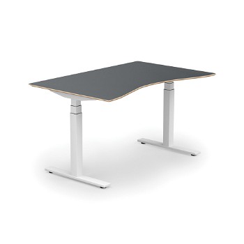 Stockholm hæve sænkebord med mavebue, hvidt stel, antracit bordplade i størrelsen 90x140 cm