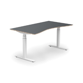 Stockholm hæve sænkebord med mavebue, hvidt stel, antracit bordplade i størrelsen 90x160 cm