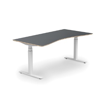 Stockholm hæve sænkebord med mavebue, hvidt stel, antracit bordplade i størrelsen 90x180 cm