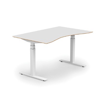 Stockholm hæve sænkebord med mavebue, hvidt stel, hvid bordplade i størrelsen 90x140 cm
