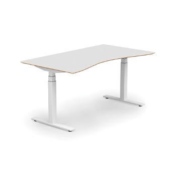 Stockholm hæve sænkebord med mavebue, hvidt stel, hvid bordplade i størrelsen 90x160 cm