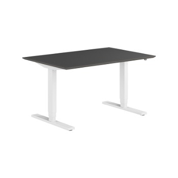 Copenhagen hæve sænkebord, hvidt stel, sort linoleum bordplade, 80x120 cm
