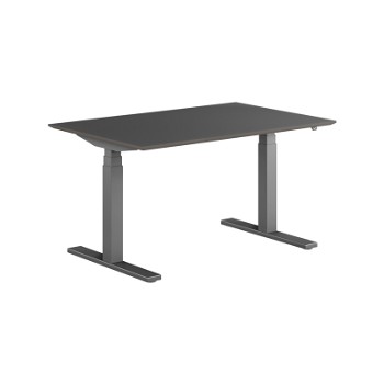 Stockholm hæve sænkebord, sortgrå stel, sort linoleum bordplade, 80x120 cm