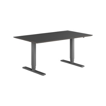 Copenhagen hæve sænkebord, sortgrå stel, sort linoleum bordplade, 80x140 cm